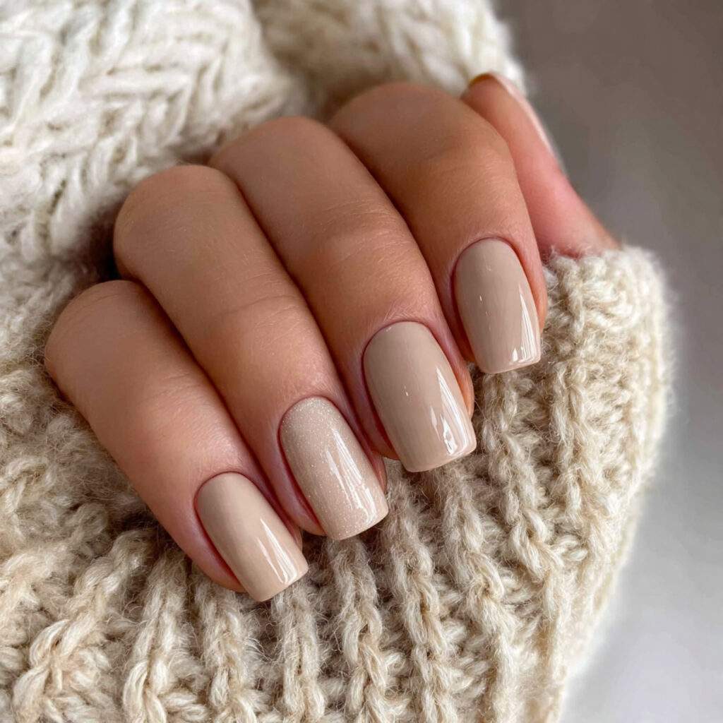 neutral january nails with warm sand tones