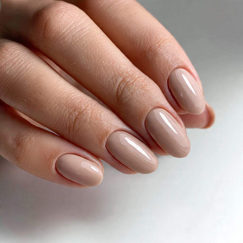neutral short round nails create a soft