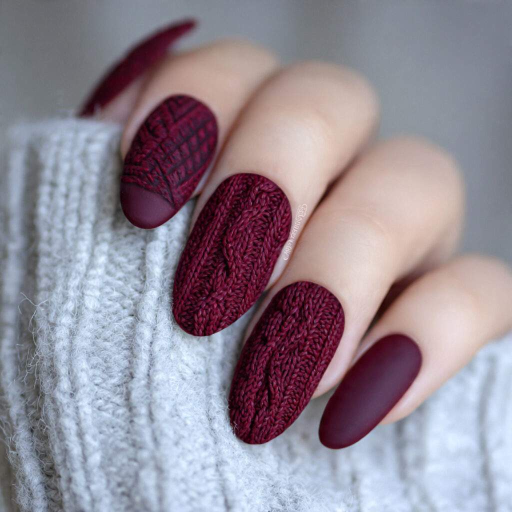 nordic knit burgundy winter nails feel cozy