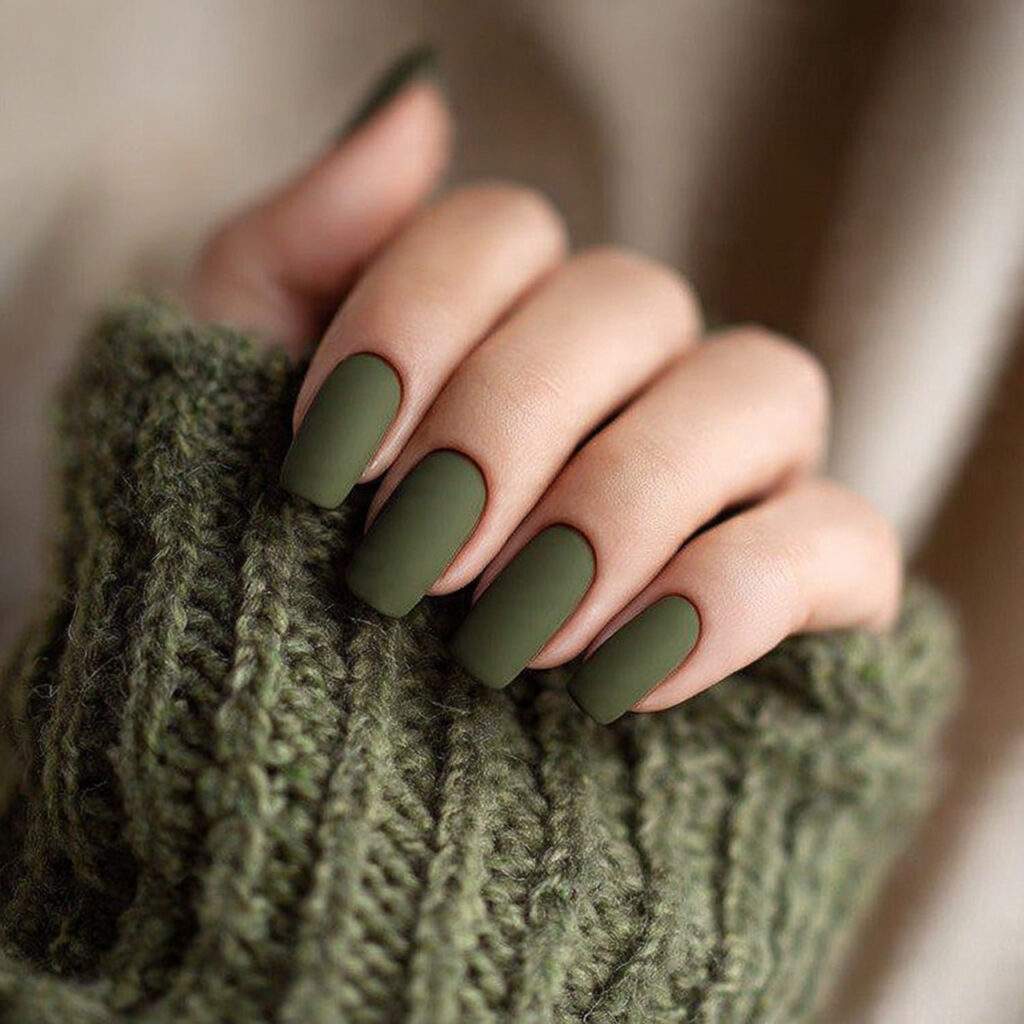 olive dark green winter nails feel earthy