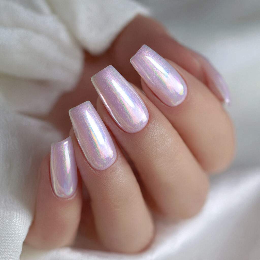 opalescent nails with soft iridescent color shift