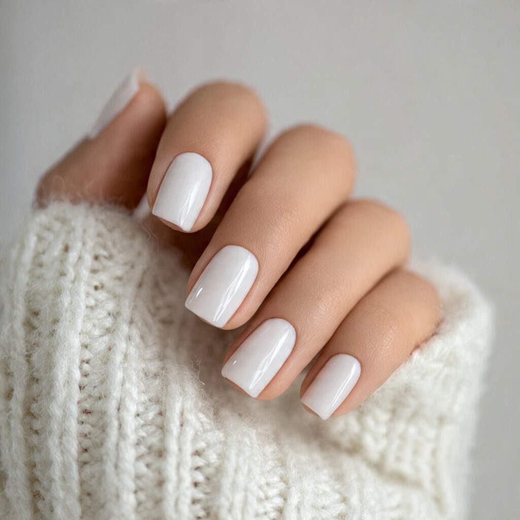 opaque milky white nails with a creamy