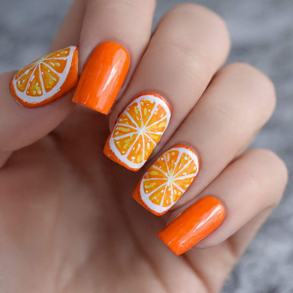 orange nails giving a bright citrus look