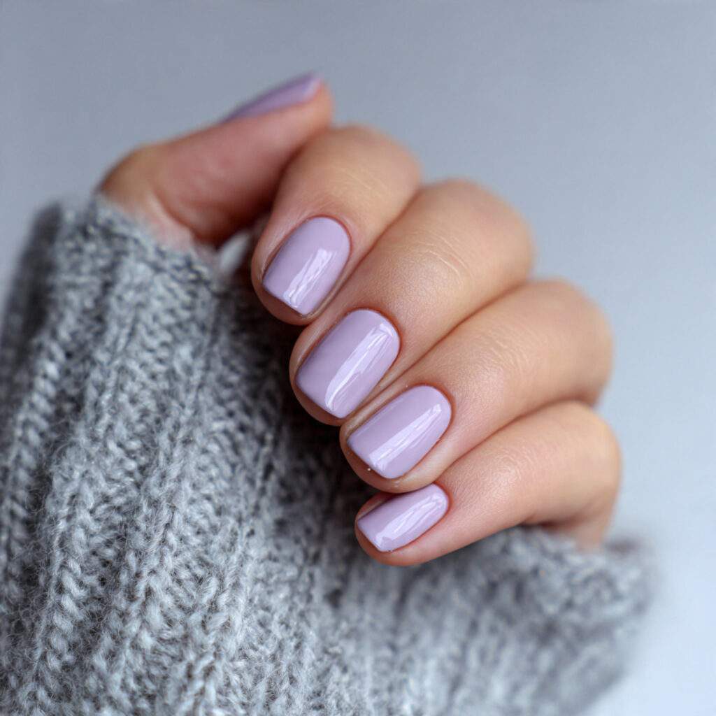 pale grayish lilac nails on short length soft