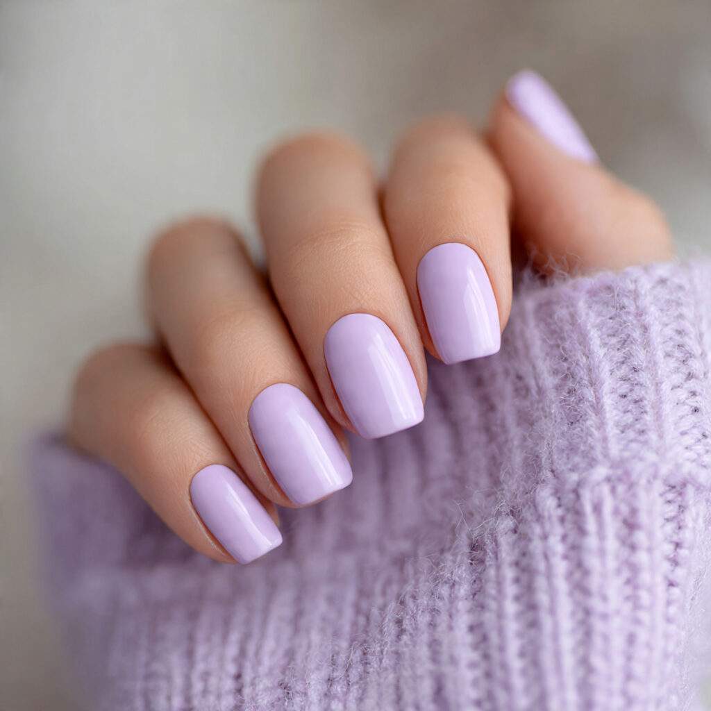 pale lavender short nails with matte finish