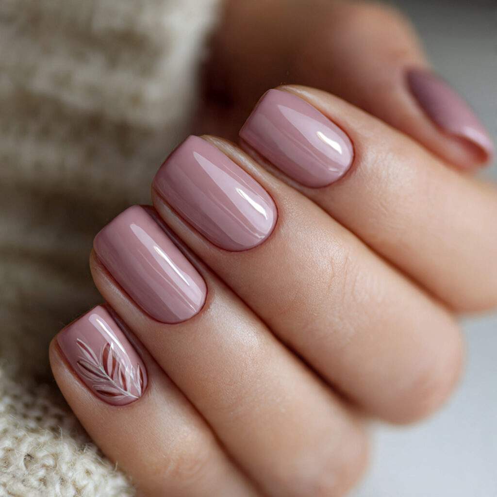 pale mauve polish on short nails with
