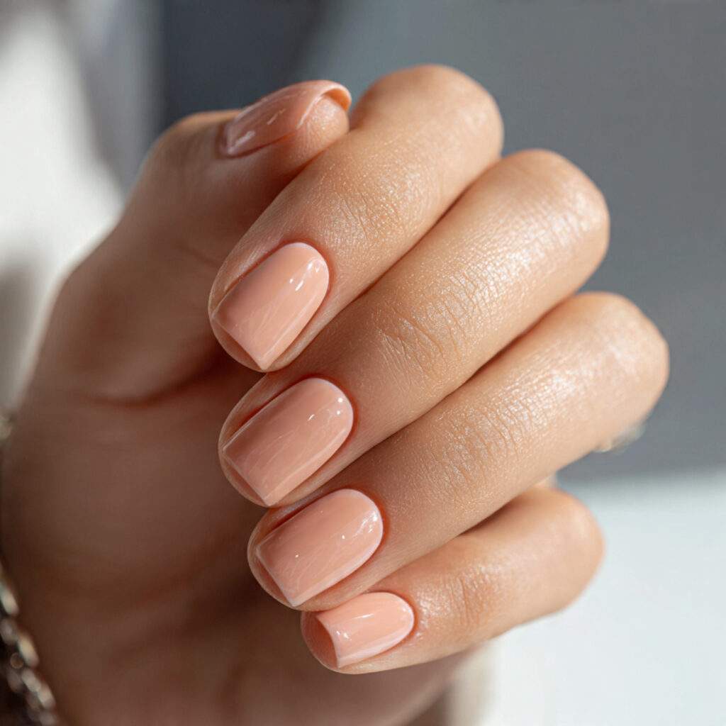 pale peach office nails soft glossy finish