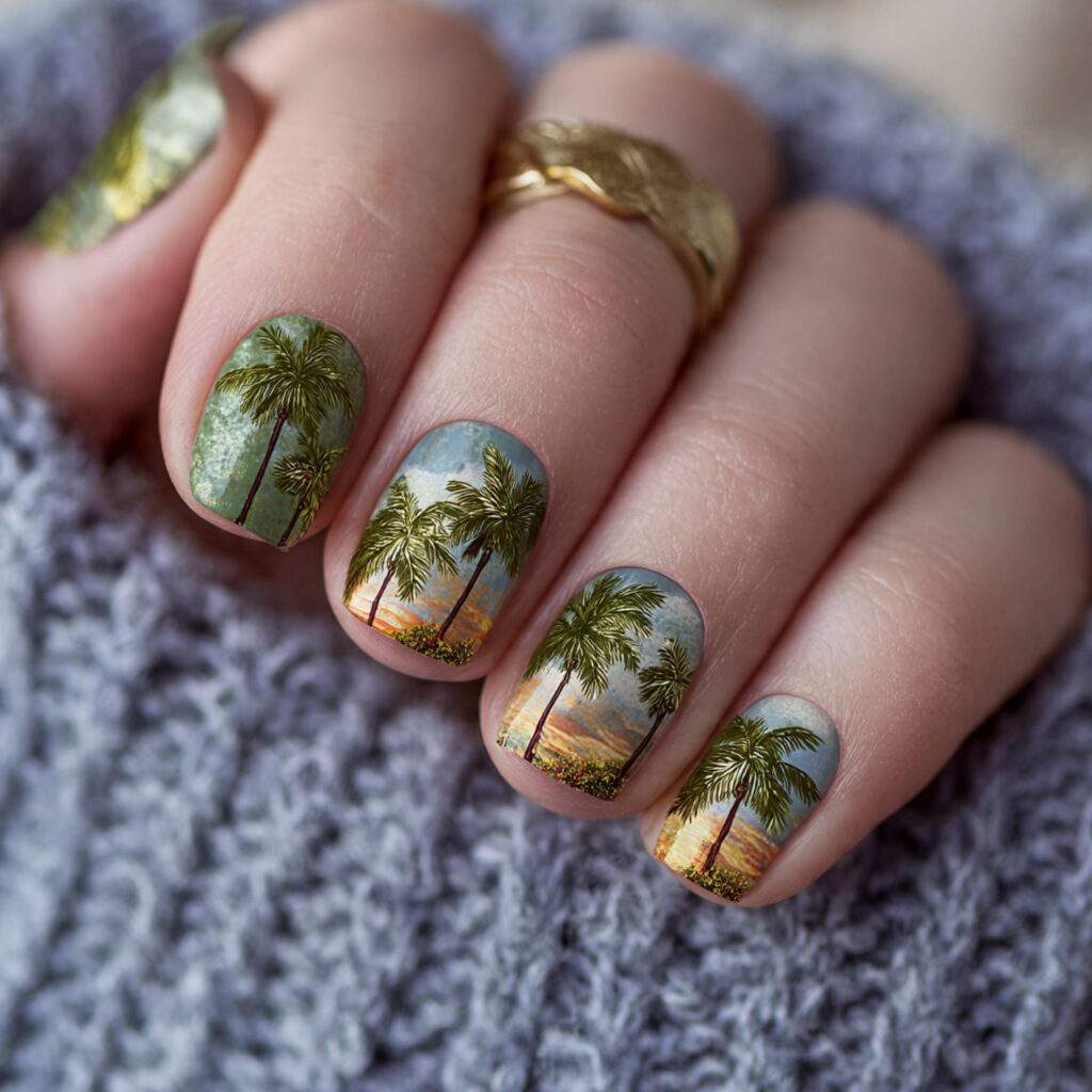 palm tree nails for a relaxed island