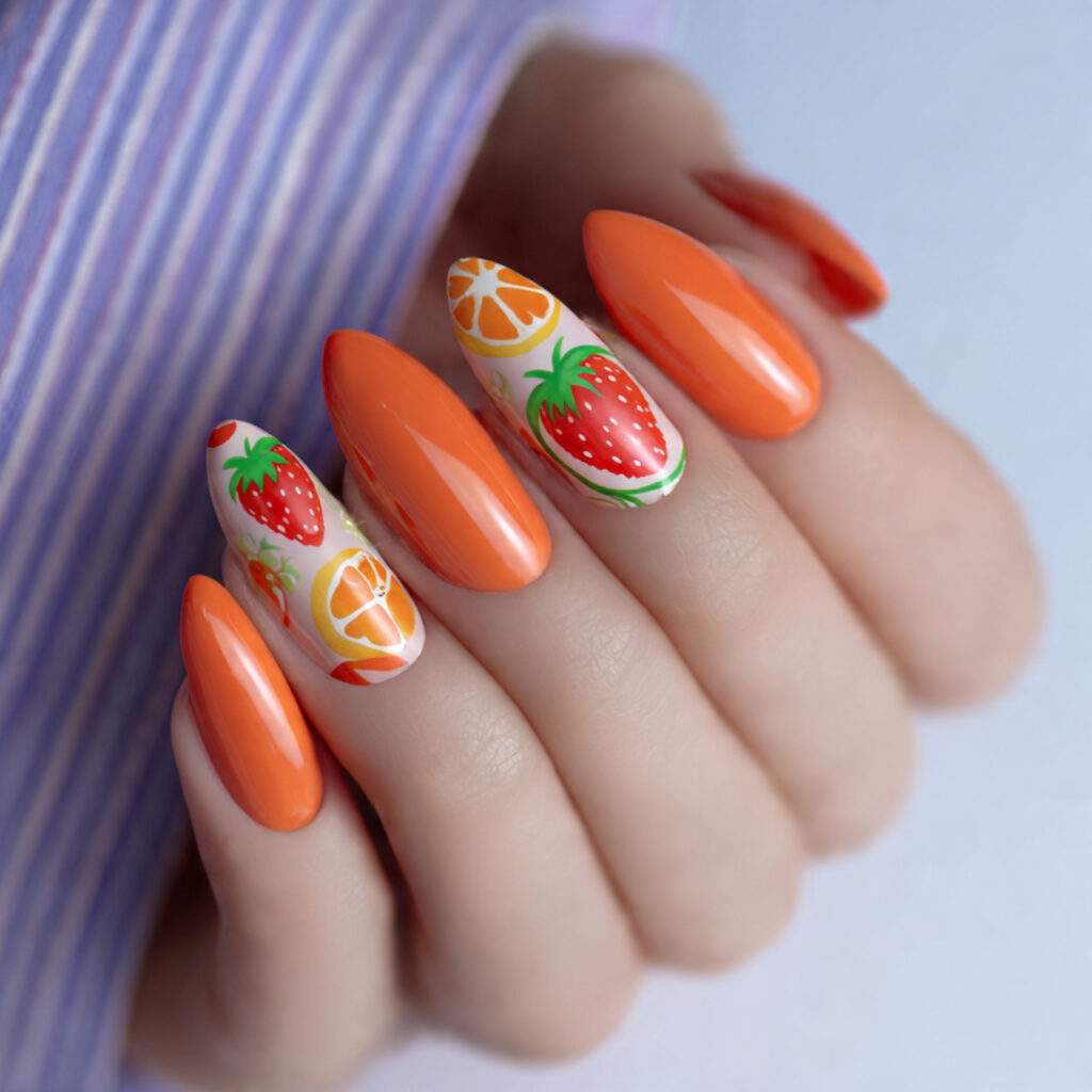 papaya nails for a bright tropical style
