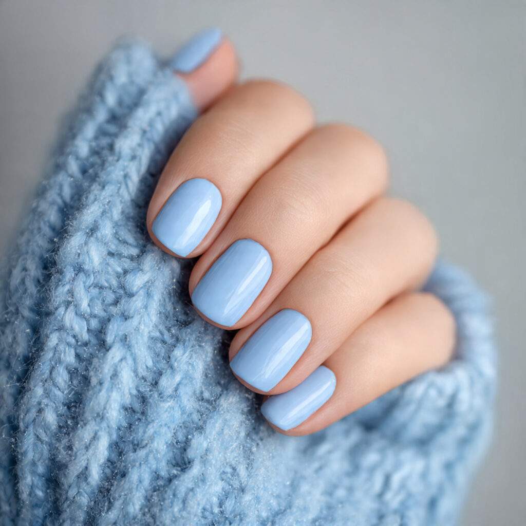 pastel blue short winter nails feel gentle