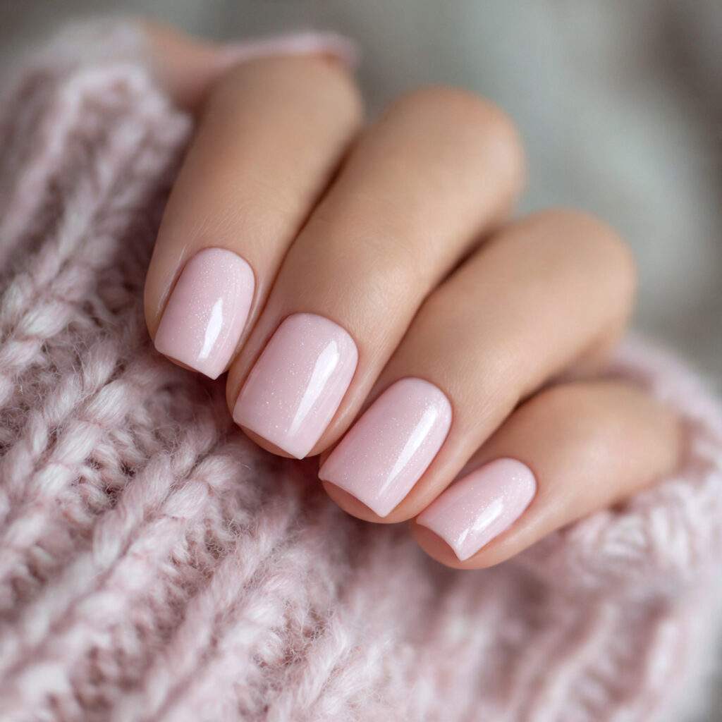 pastel blush pink short nails with subtle