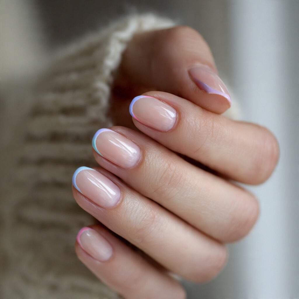 pastel french tip nails add a soft