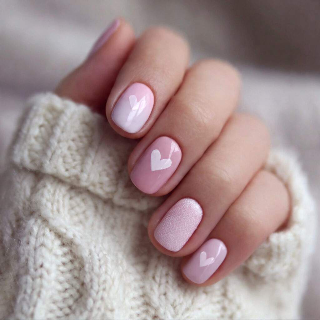 pastel heart accent nails bring valentine charm