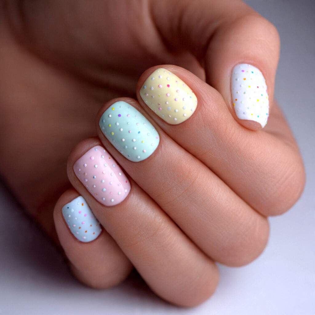 pastel nails with minimal dots feel playful