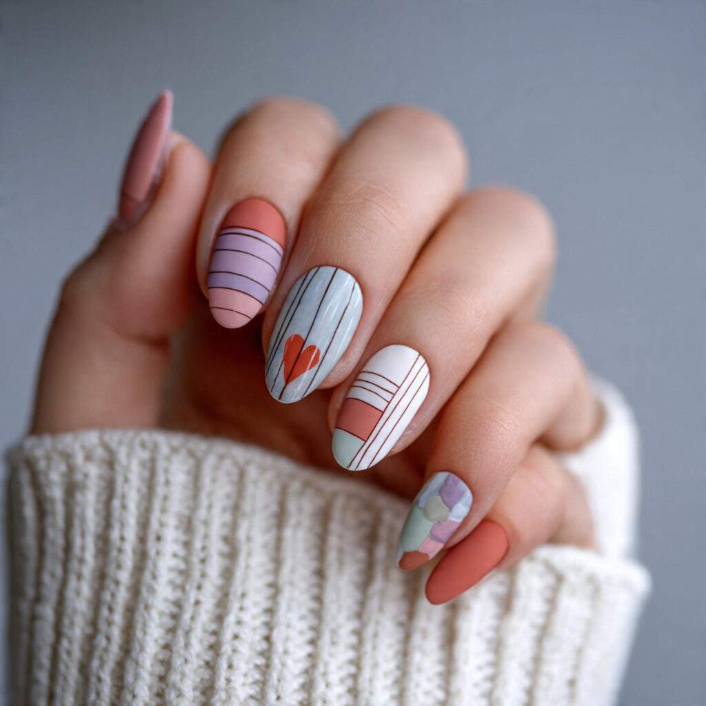 pastel nails with minimal line art feel