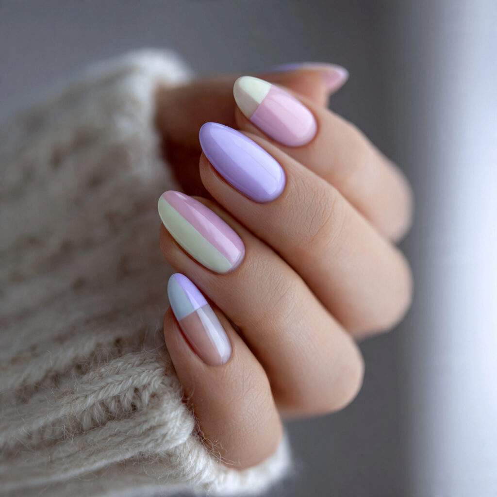 pastel nails with negative space look modern