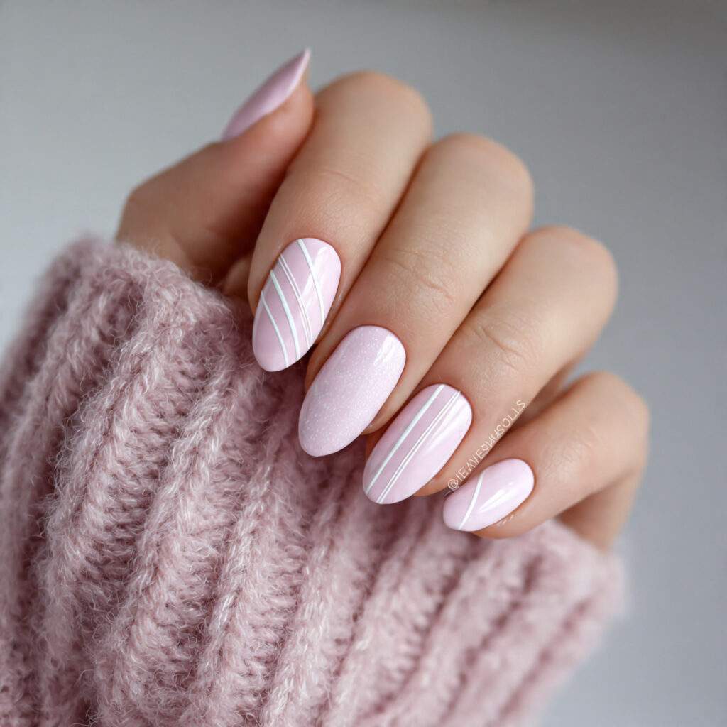 pastel nails with soft white accents feel
