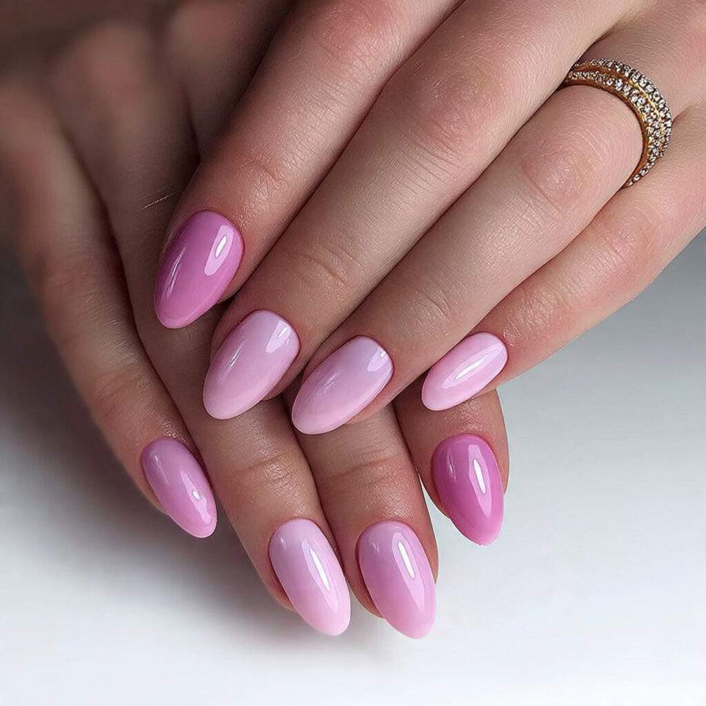 pastel oval shape nails create a graceful