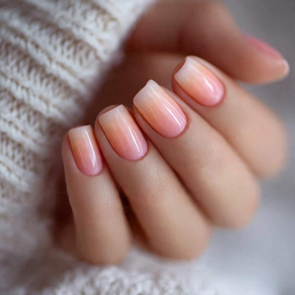 pastel peach ombre nails create a warm