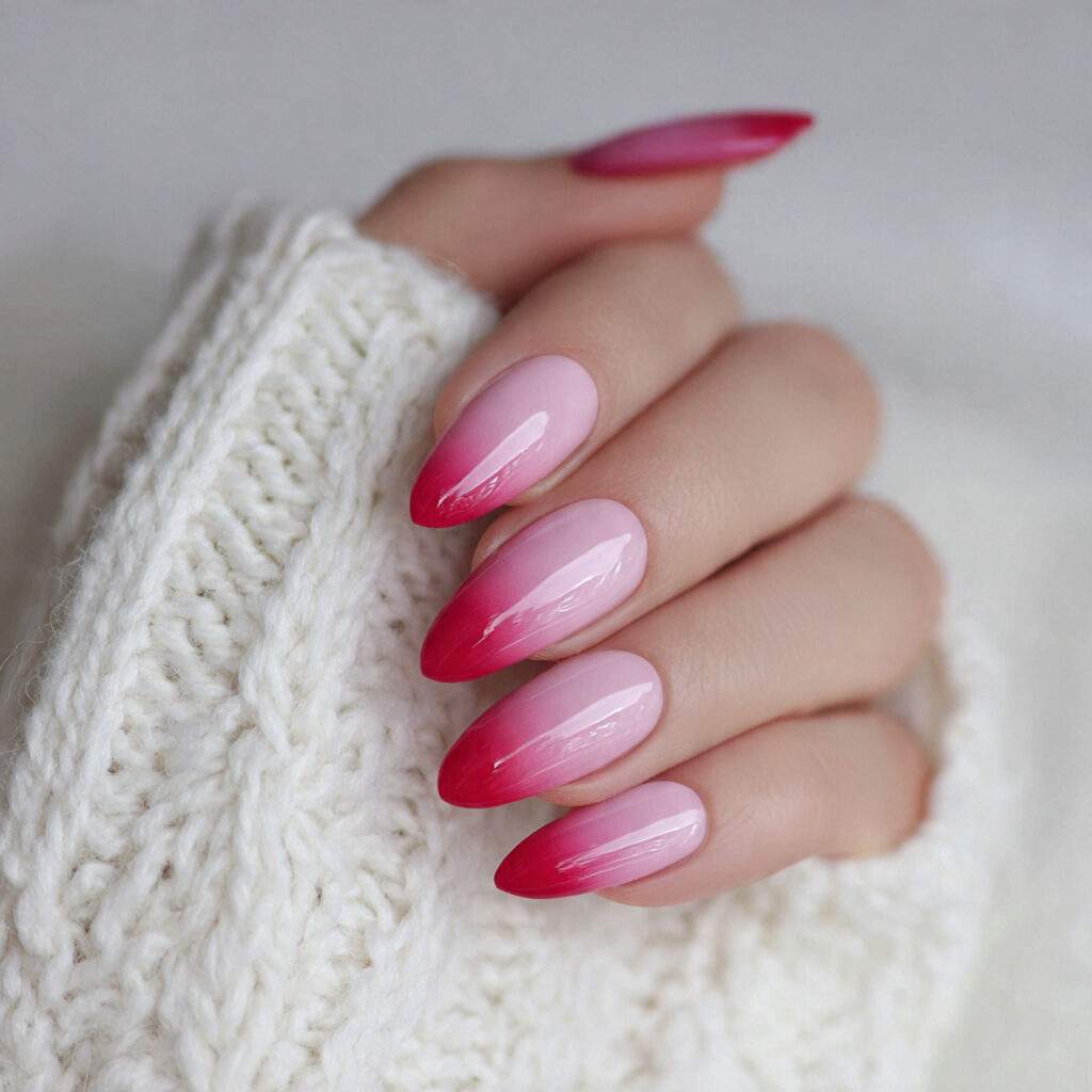 pink and red ombre nails pin style
