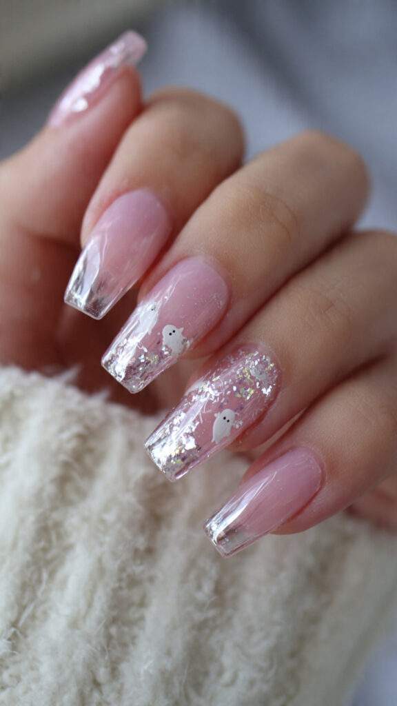 Pink Clear Ghost Coffin Nails