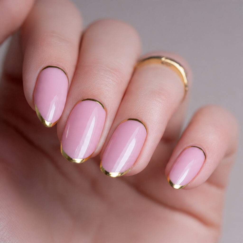 pink french with gold striping creates luxurious