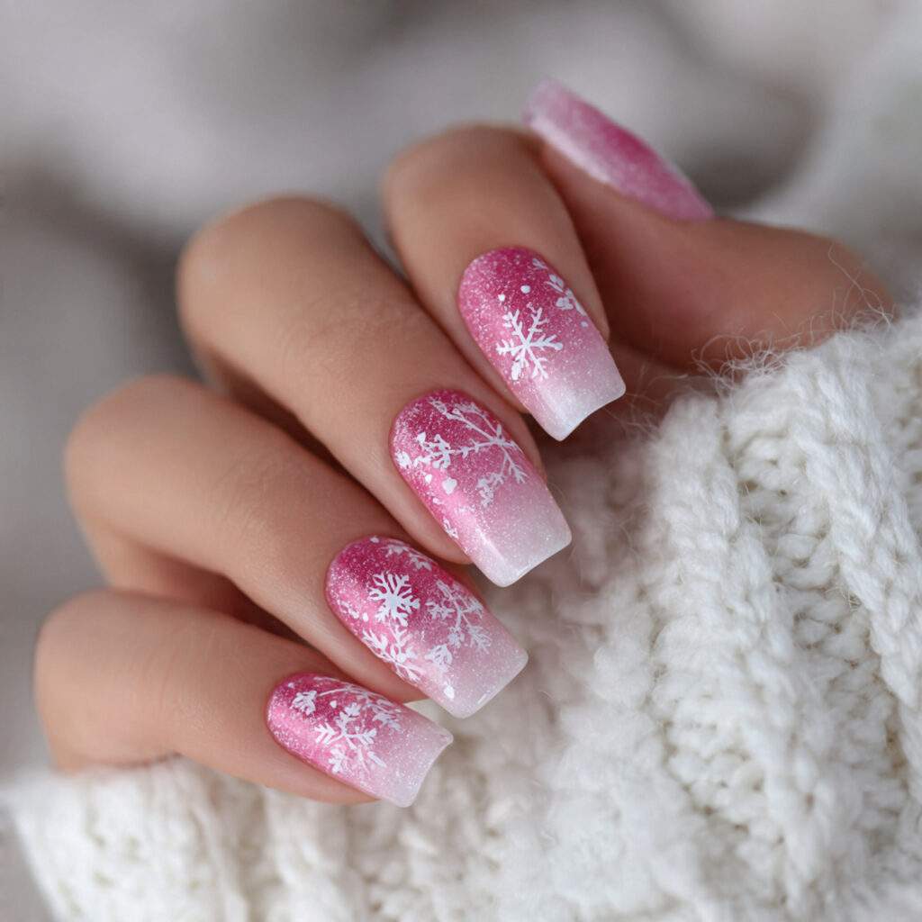 pink frost snowfall ombre nails feel soft