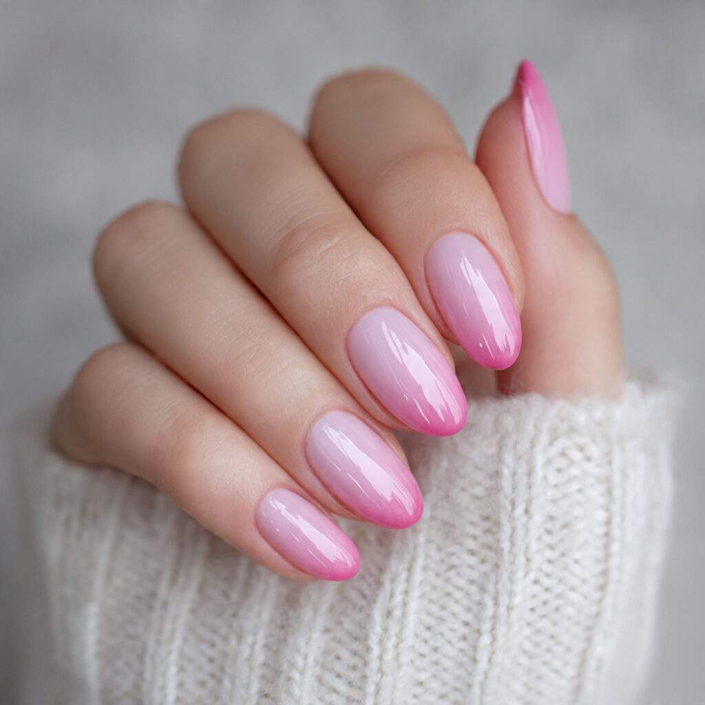pink valentine nails with soft gradient tips