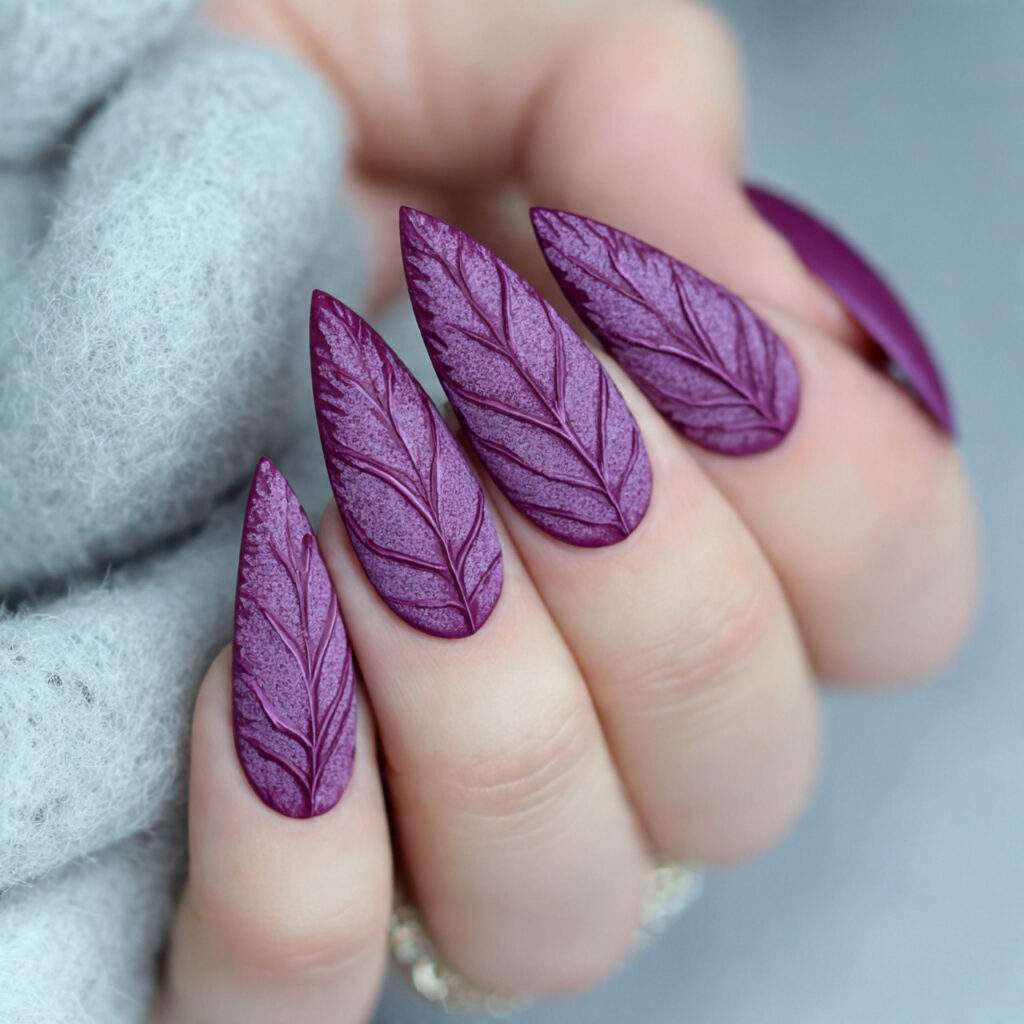 plum frosted leaf nails pin style 16k