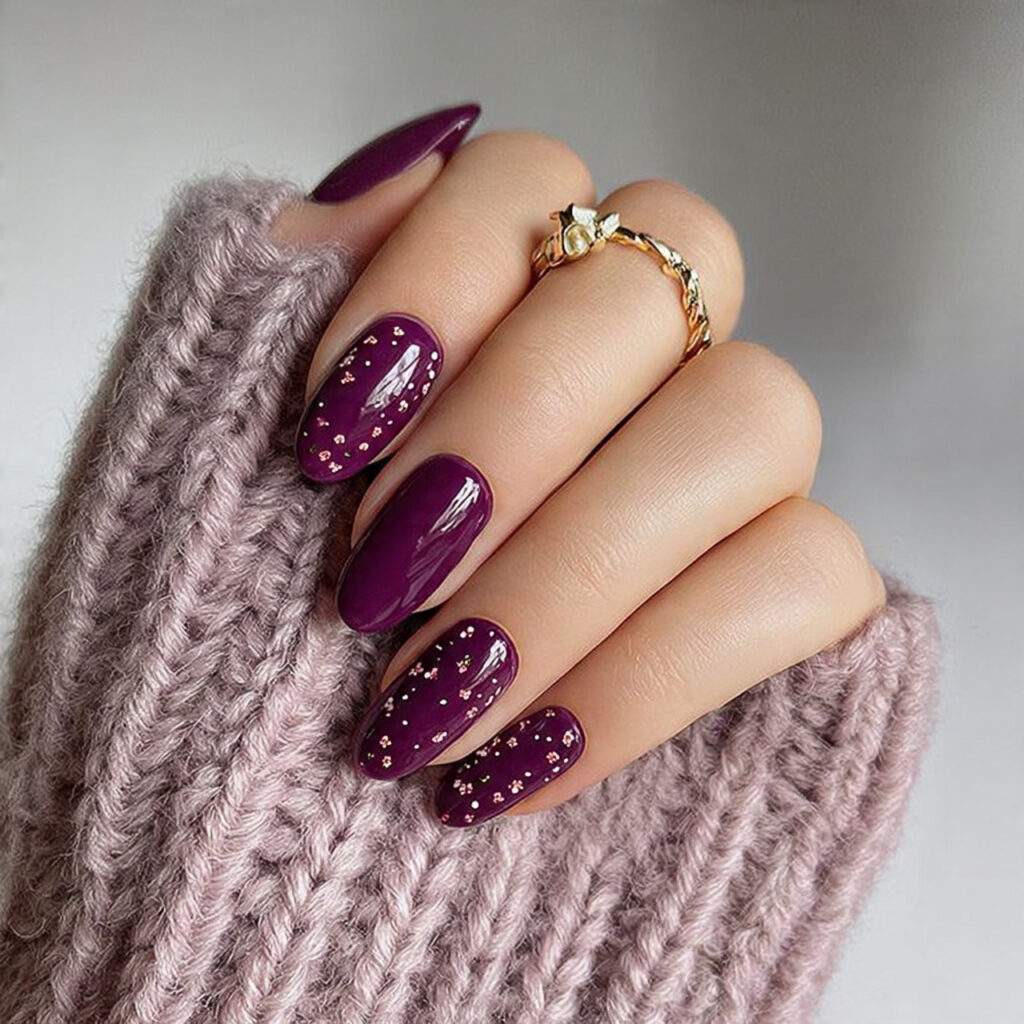 purple nails with micro design details