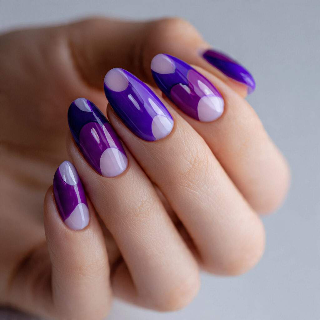 purple nails with negative space design