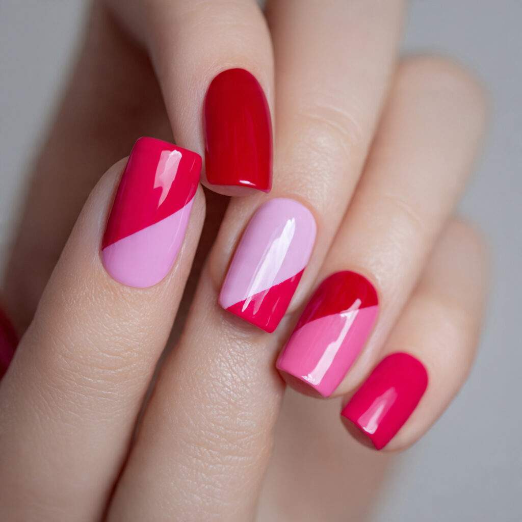 red and pink color block design combines