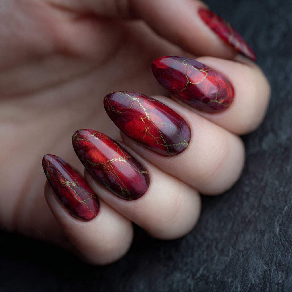 red aura nails pin style with the