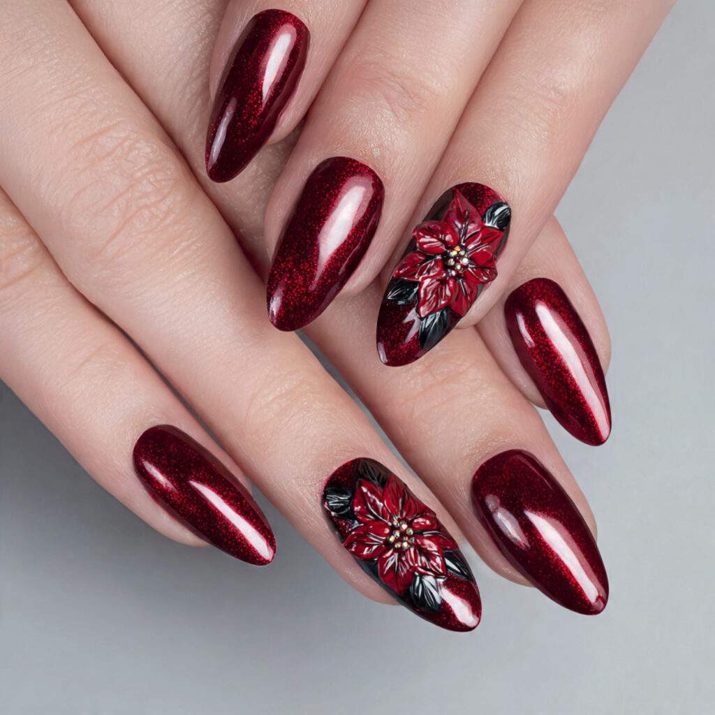 red luxe poinsettia nails feel bold and