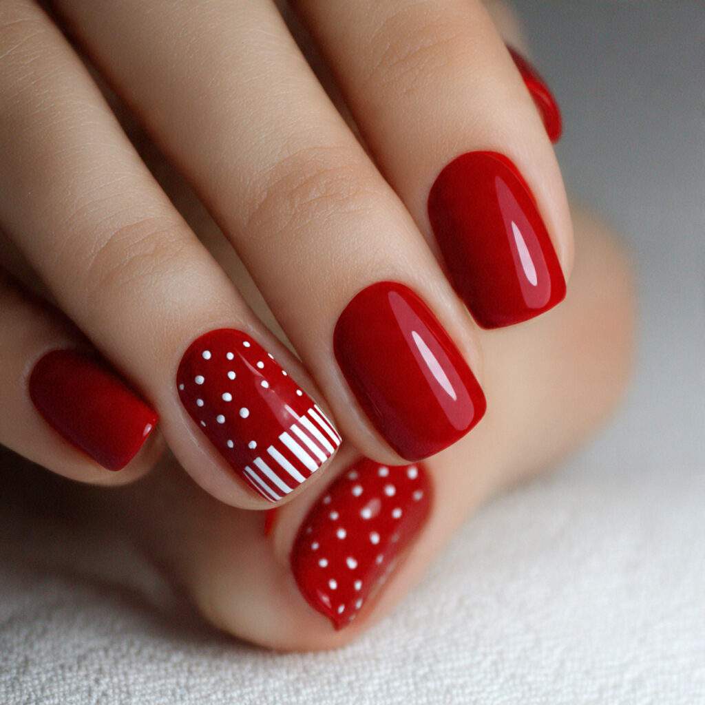 red nails with elegant minimal patterns elegant