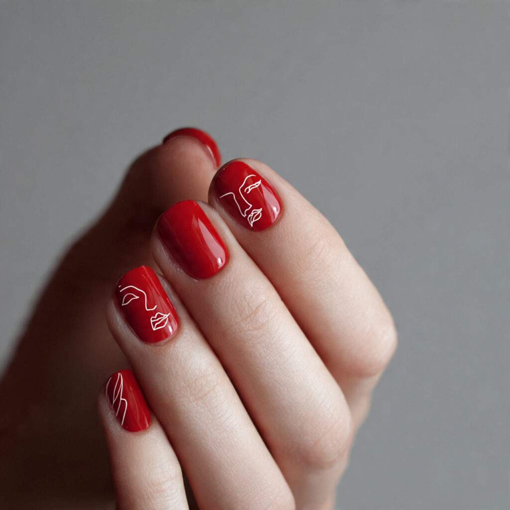 red nails with minimal line art