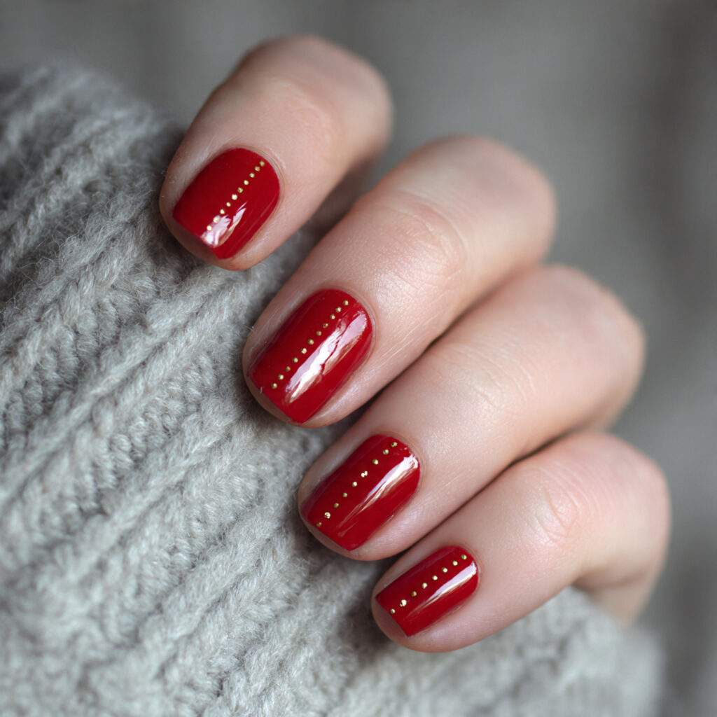red nails with minimal metallic touches small