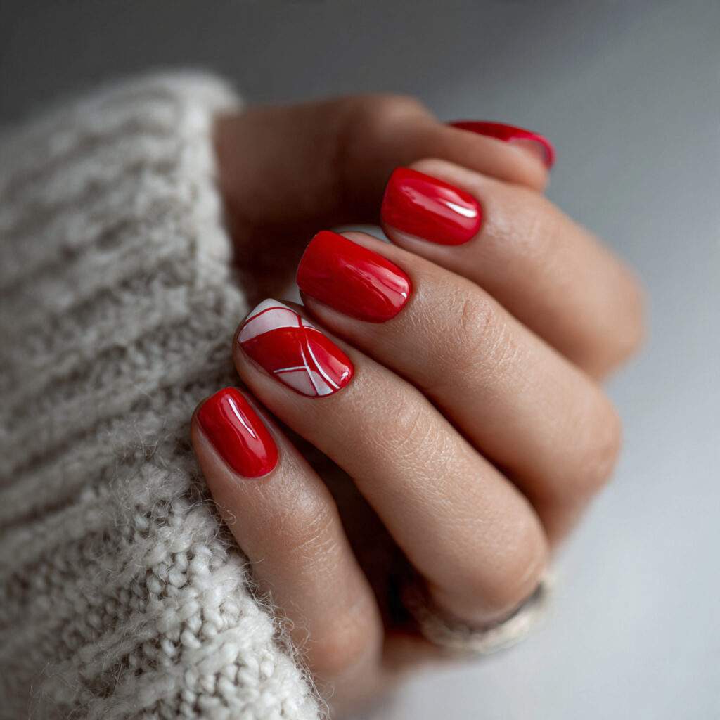 red nails with negative space design