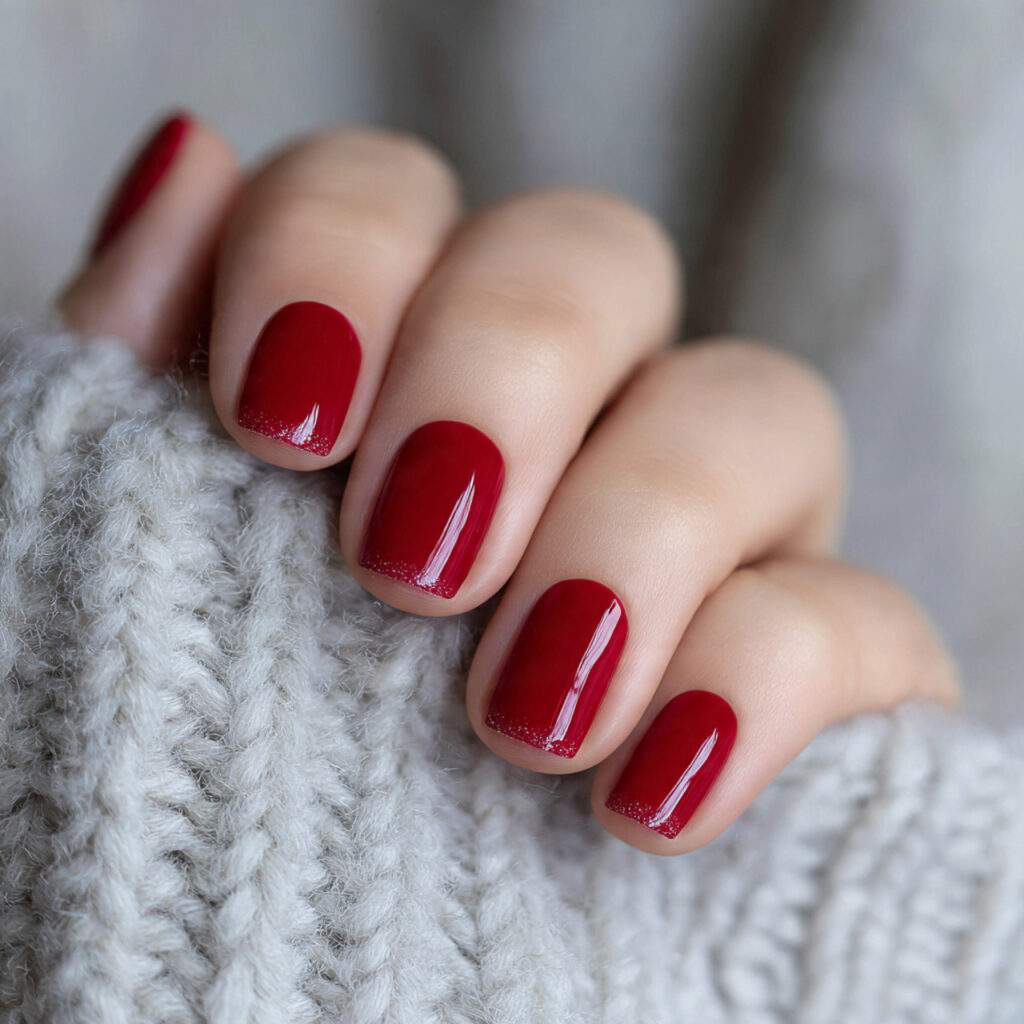 red valentine nails with matte base and