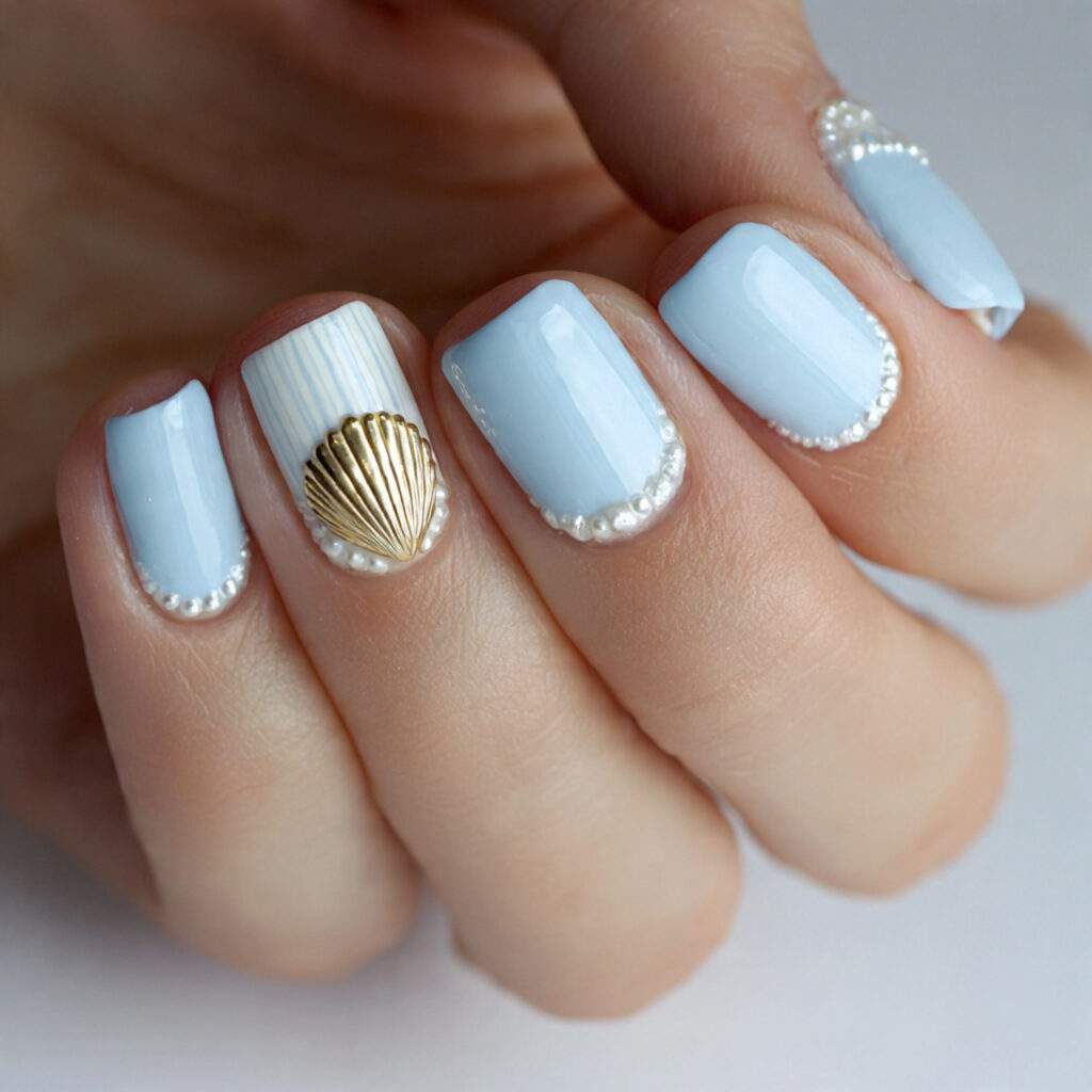 seashell accent nails bring a fun coastal