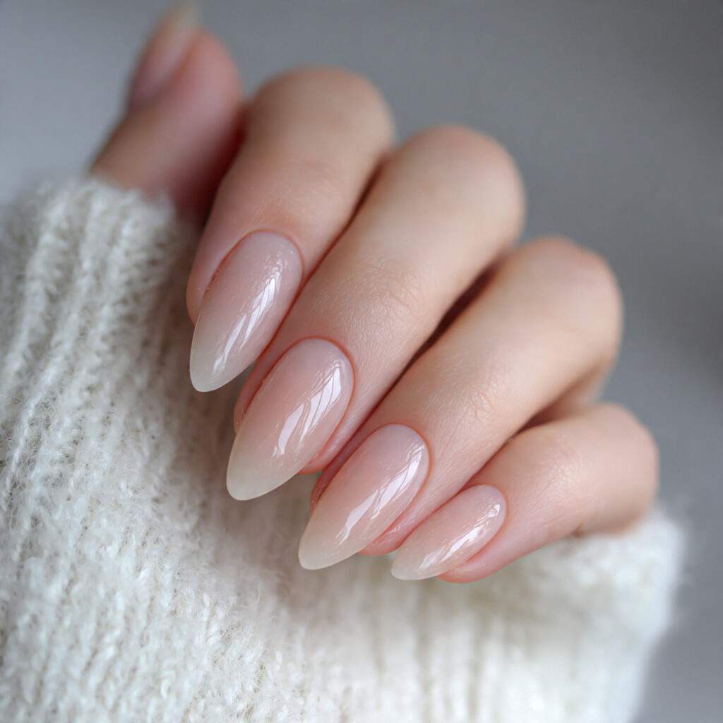 sheer almond valentine nails highlight natural beauty
