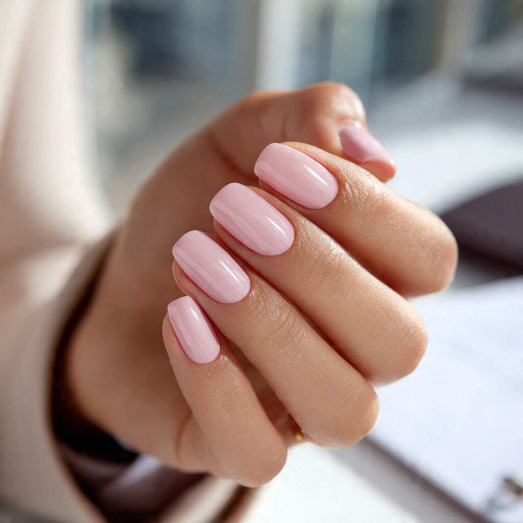 sheer ballet pink nails with a soft