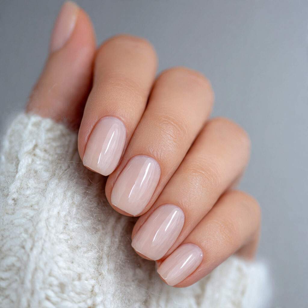 sheer glossy nails focus on natural beauty