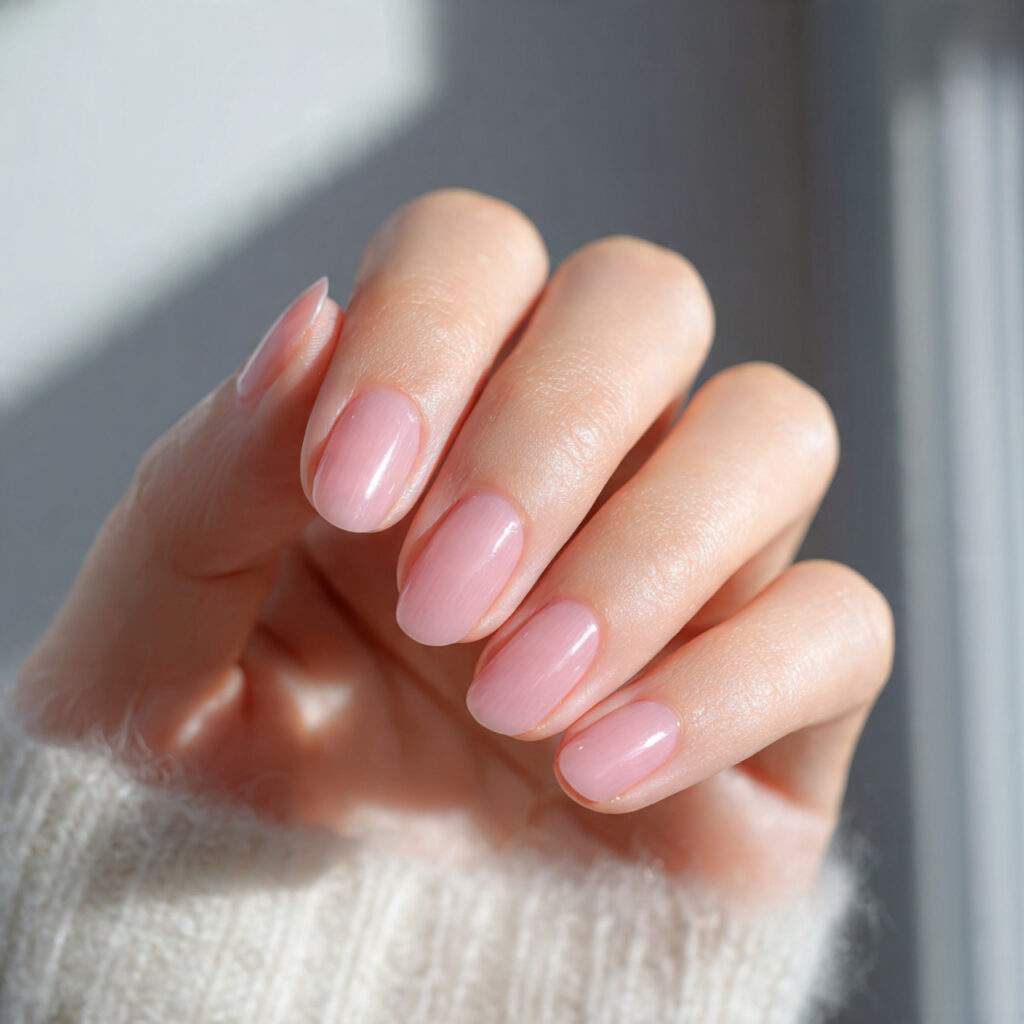 sheer natural pink office nails with a