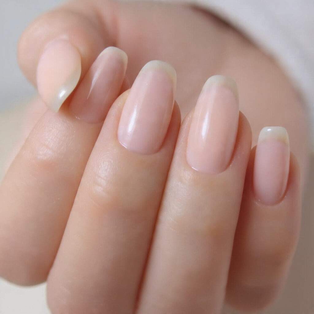 sheer pink nails with natural finish short
