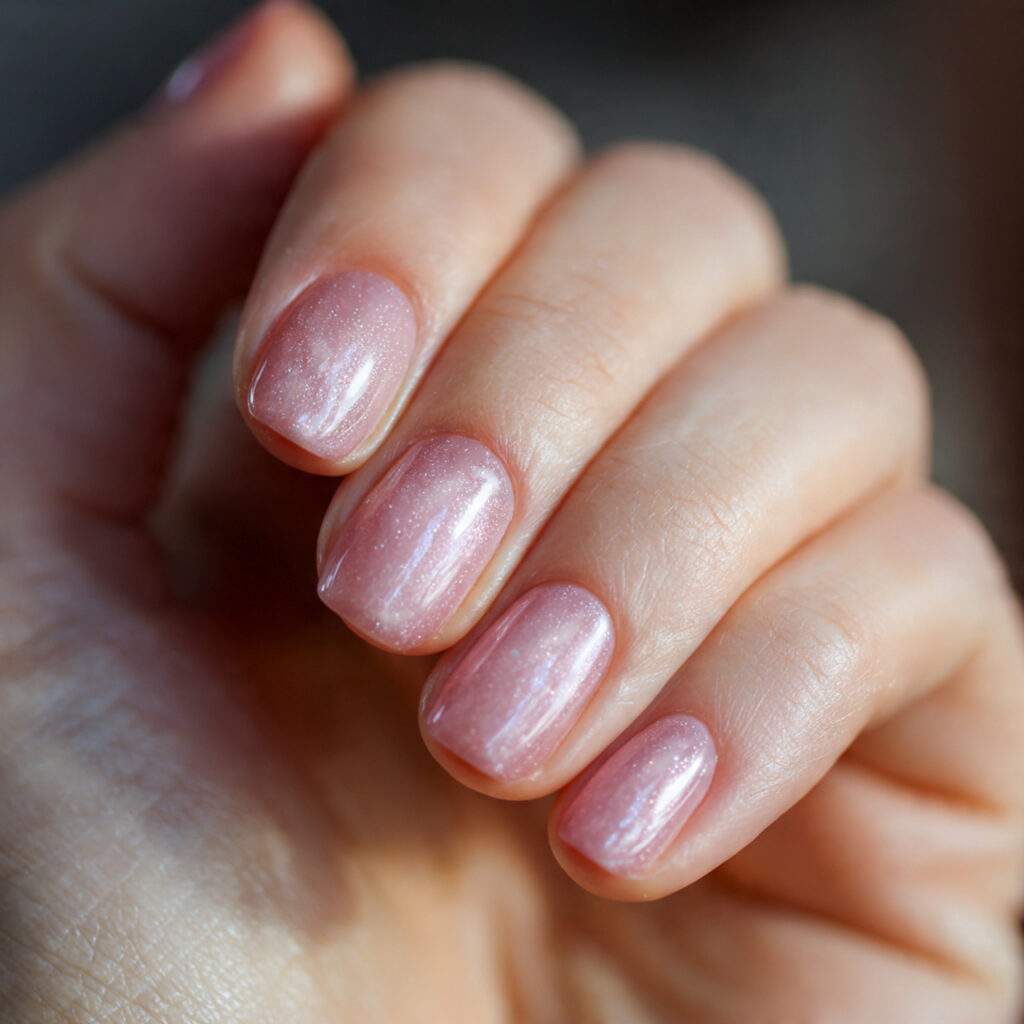 sheer pink nails with very subtle shimmer