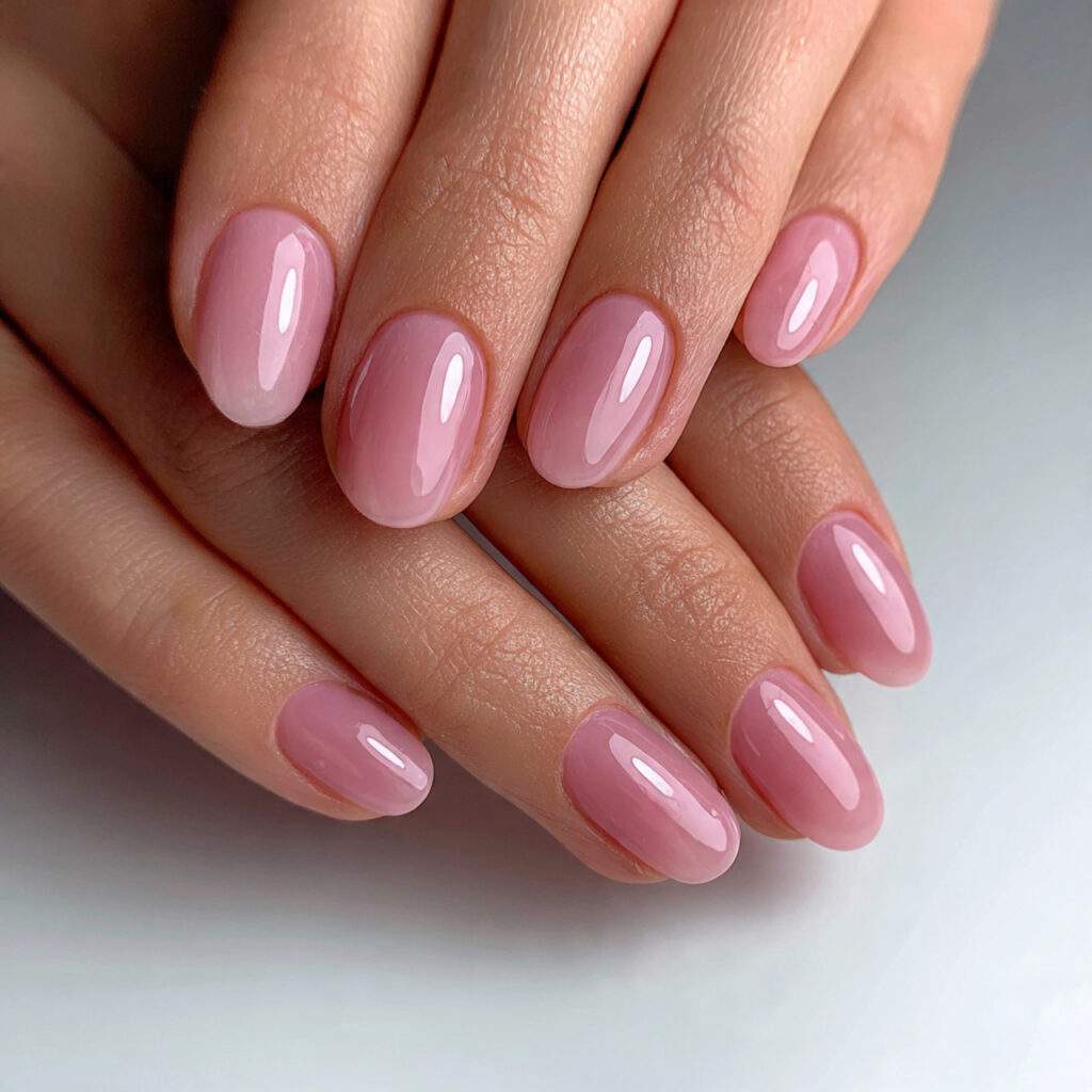 sheer rose nails with translucent finish short