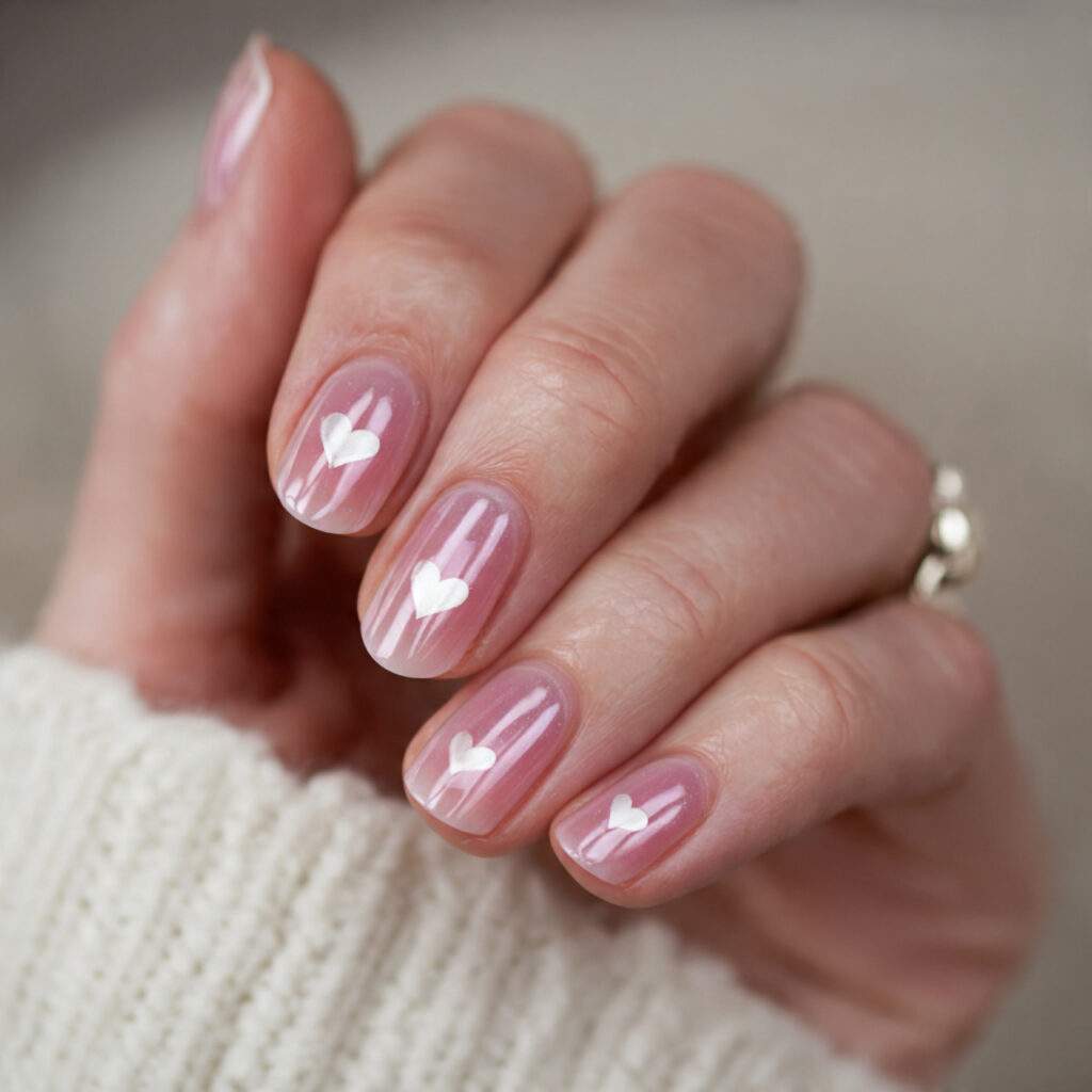 sheer valentine glow nails focus on a