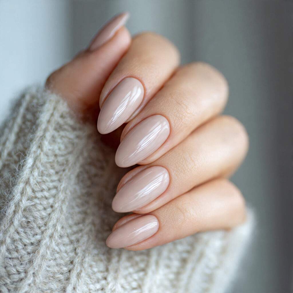 short almond shaped nails in neutral tone clean