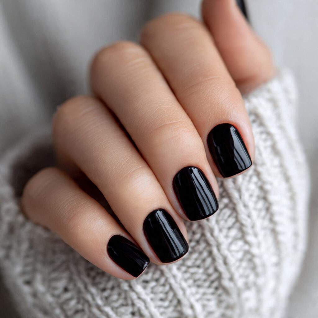 short black clean nails focus on structure